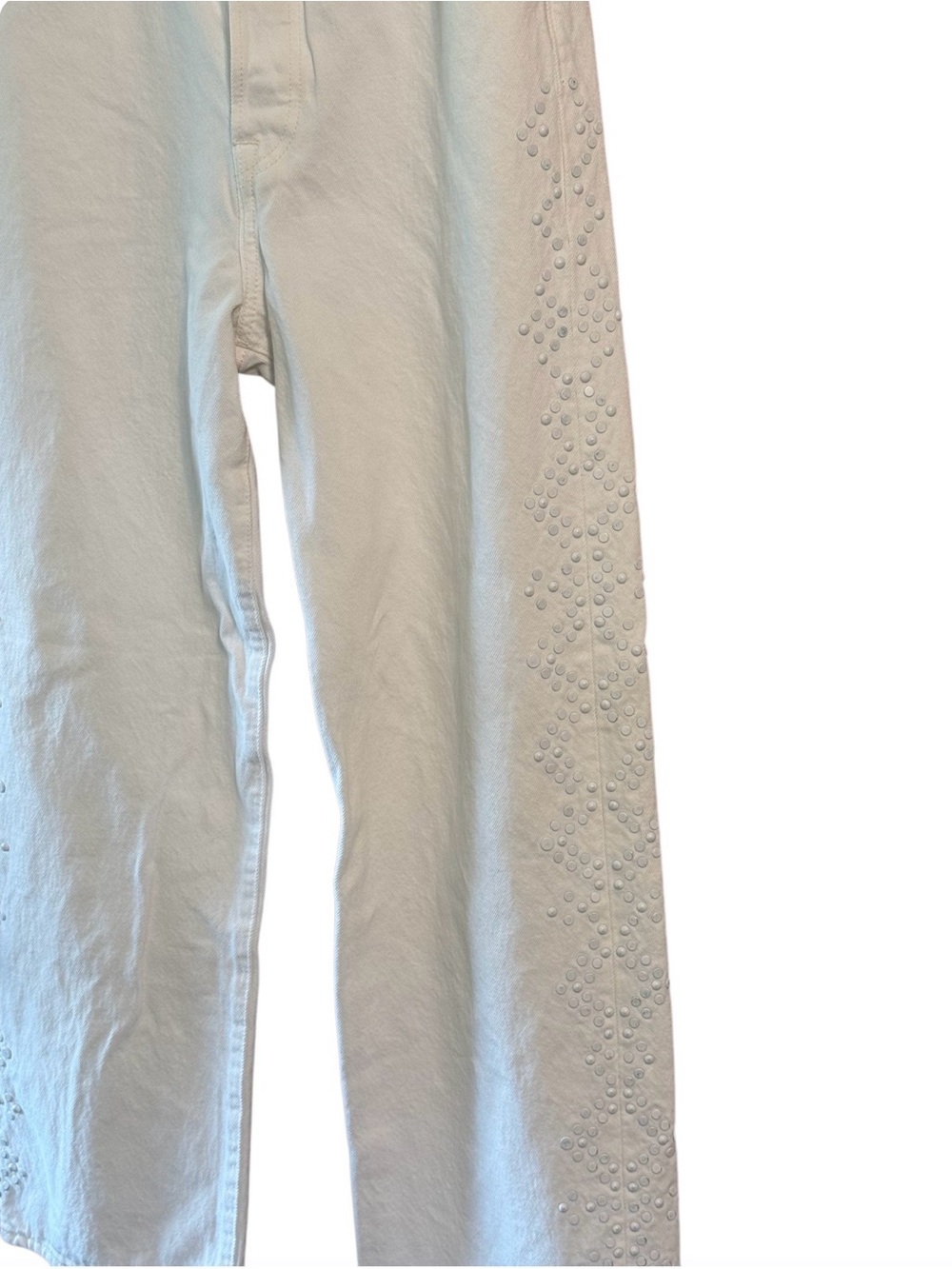 Levi’s Premium Ribcage Straight Ankle Jeans W29 White Studded High Rise - Picture 3 of 6